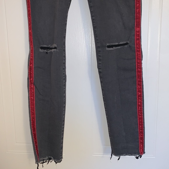 Zara Grey Skinny Jeans with Red Stripes on the Leg - Picture 2 of 5